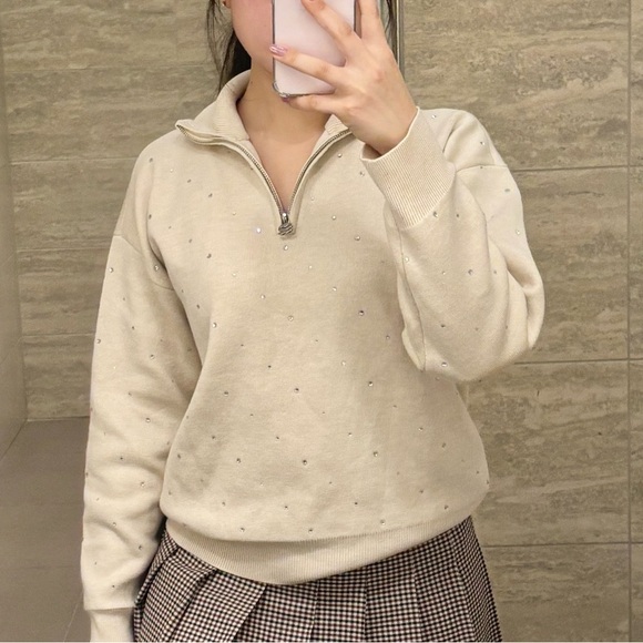 Sandro Crystal Rhinestone Quarter Zip - Picture 5 of 6
